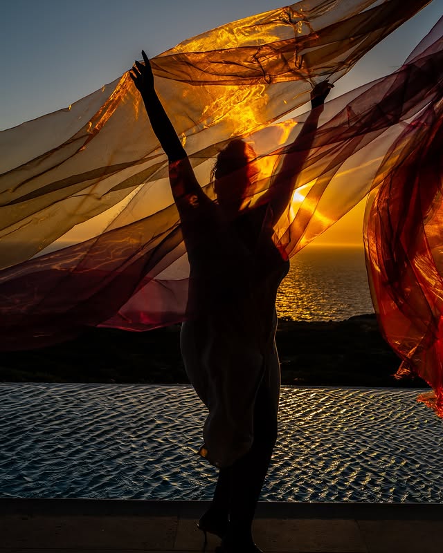 Dora Live Band singer at sunset in Antiparos, Greece