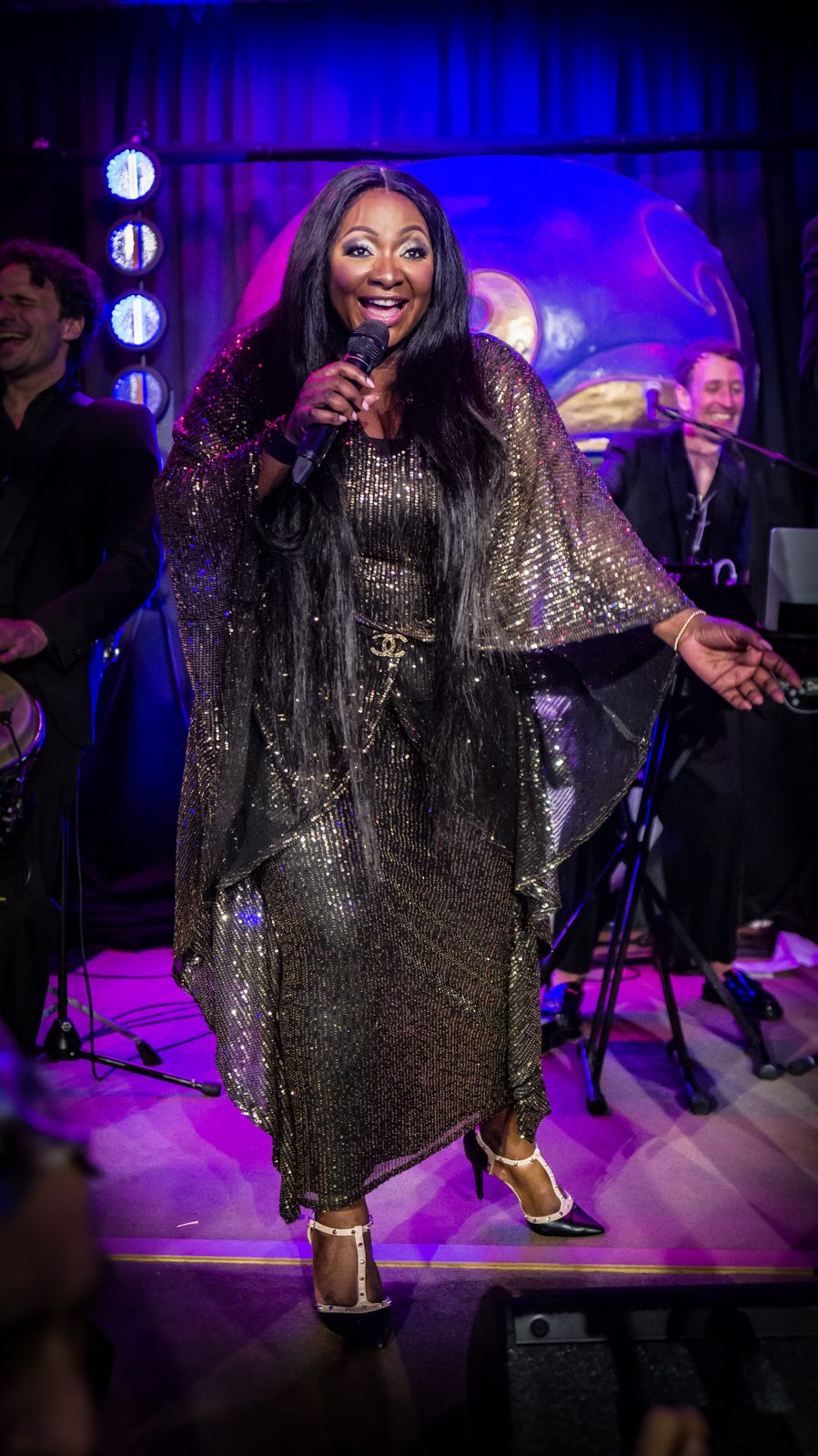 Dora Live Band singer on stage at the Gstaad Palace New Year's Eve gala, Switzerland