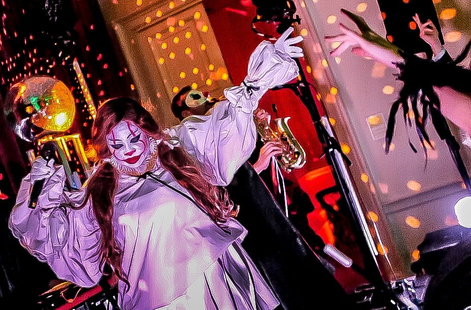 Dora Live Band on stage at a Halloween party in London, UK
